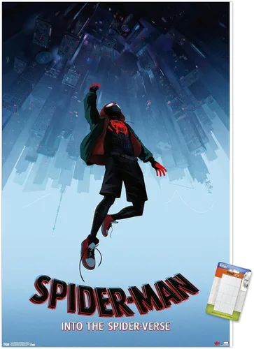 Vista 10 de Trends International Spider-Man de Marvel póster Into The Spider-Verse-Falling de 14.72 x 22.37 pulgadas, versión enmarcada en madera reutilizada