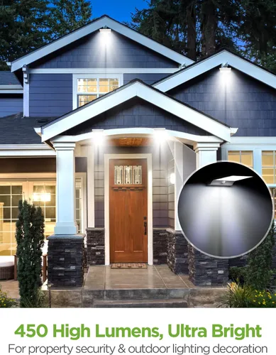 Vista 2 de InnoGear Luces solares de canalón para exteriores, 80 luces LED de montaje en pared con sensor de movimiento, 4 modos de funcionamiento