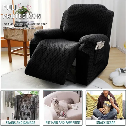 Vista 5 de Funda elástica para silla reclinable, 8 piezas de 1, 2, 3 plazas, funda para sillón reclinable con bolsillo y protector de muebles