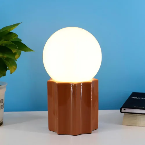 Vista 8 de Lámpara de mesa moderna de cerámica, base de cerámica caqui, bola redonda de jade blanco, acento de vidrio de cristal