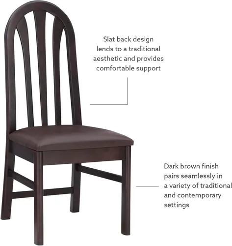 Vista 10 de Linon Kennerli - Juego de 2 sillas de comedor con asiento tapizado de piel sintética, color marrón