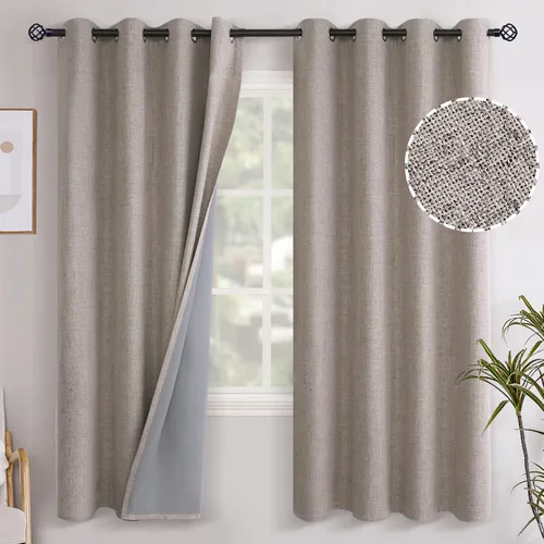 Vista 105 de YoungsTex - Cortinas opacas de lino para dormitorio, oscurecimiento de la habitación, cortinas con textura de lino, paneles con aislamiento térmico