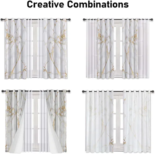 Vista 5 de Cortinas opacas de mármol blanco, modernas cortinas abstractas transparentes para sala de estar y dormitorio, diseño de cortina y gasa que puede