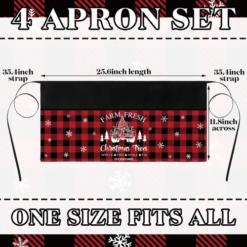 Vista 3 de Bencailor 4 Pcs Christmas Server Waitress Aprons with 4 Pockets Buffalo Plaid Half Waist Apron for Xmas Restaurant Party