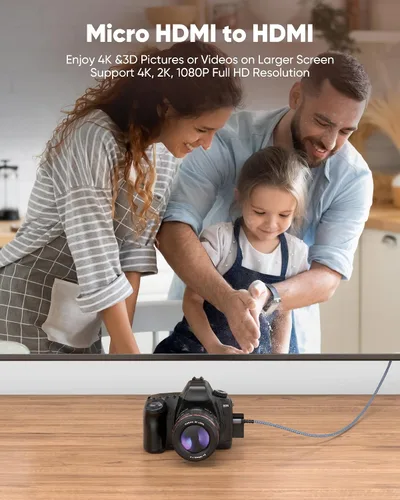Vista 8 de Highwings - Cable micro HDMI a HDMI 4K de 30 cm, 4K@60Hz HDR, cable micro HDMI compatible con cámara DSLR, Raspberry Pi, GoPro Hero para TV