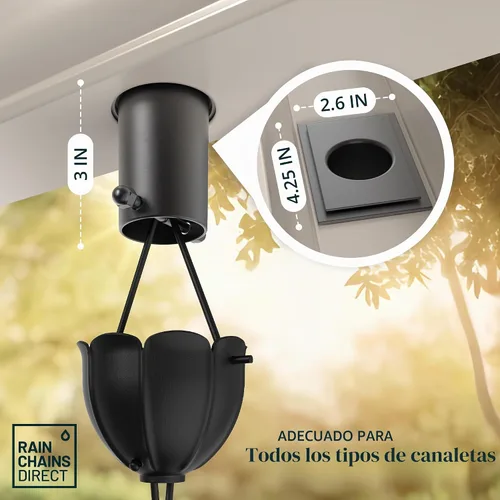 Vista 6 de Rain Chains Direct - Adaptador/Instalador de Canalones de Cadena de Lluvia en Aluminio con Revestimiento de Pintura Electrostática Negra Cobre