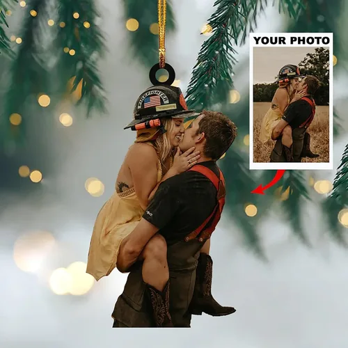Vista 2 de Adorno de Árbol de Navidad Personalizado, Adorno de Forma Plana con Foto Personalizada, Adornos Acrílicos Planos 2D, Adornos Acrílicos con Foto