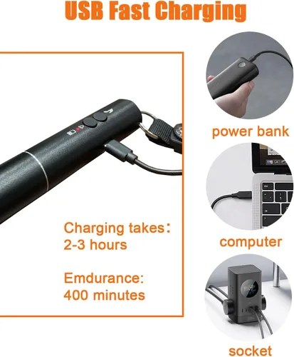 Vista 6 de Bocina de aire electrónica de 120dB con luz, brújula y termómetro - Bocina para osos para asustar a los osos - Autodefensa para senderismo, carga USB