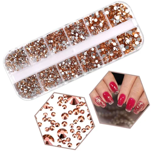 Vista 3 de 2 cajas de diamantes de imitación rojos para uñas, cristales de cristal para uñas, parte trasera plana, diamantes de imitación para uñas, piedras