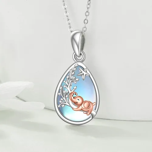 Vista 3 de Collar de plata de ley 925 con colgante de zorro, libélula, colibrísirena, para mujeres y niñas
