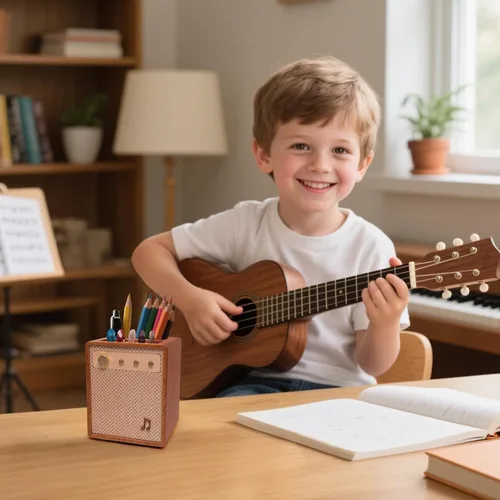 Vista 2 de CoolGift Mart Accesorios para Guitarra, Soporte para Púas de Guitarra de Madera Sapele con Estilo de Amplificador y Almacenamiento para Lápices