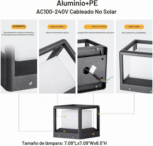 Vista 2 de MVBT Luces de poste al aire libre de 7.1", luz de pilar con cable duro, luz