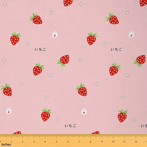 Vista 25 de The Yard - Tela Kawaii – Tapicería decorativa de fresa roja para mujeres, niñas y niños – Lindo arte impermeable para exteriores – 1 yarda, rosa