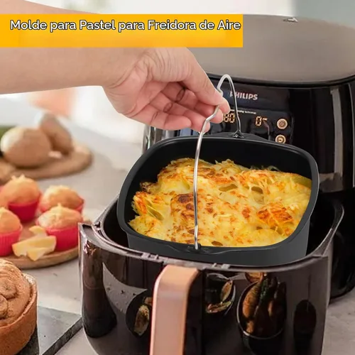 Vista 3 de Molde para freidora de aire de 6.89 pulgadas, sartén antiadherente para tartas, freidora de aire, para pasteles, pizza, hornear pan, bandeja