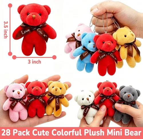 Vista 2 de AMENON Paquete de 28 mini juguetes de oso de peluche, regalos para niños, aula, escuela, mini animales de peluche, adornos colgables, adornos
