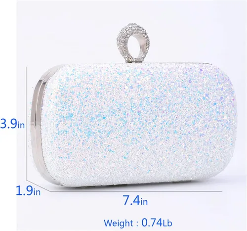 Vista 3 de Bolsos de noche con purpurina y embragues para mujer, baile, boda, fiesta con dos cadenas