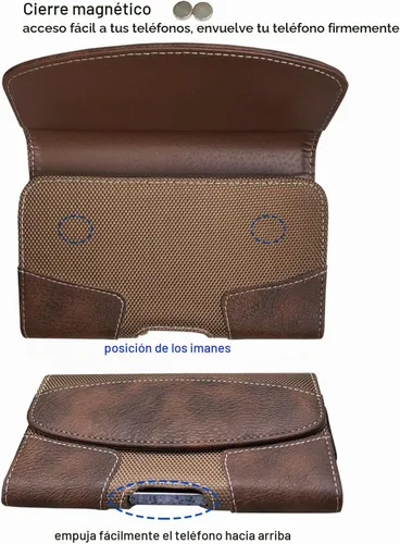 Vista 4 de Funda de cuero para teléfono con trabilla para cinturón para iPhone 16 Pro 15 Pro 14 Pro, 13 Pro, 12, 11, Xr, Galaxy S23, S22, S21 FE, S21, S20