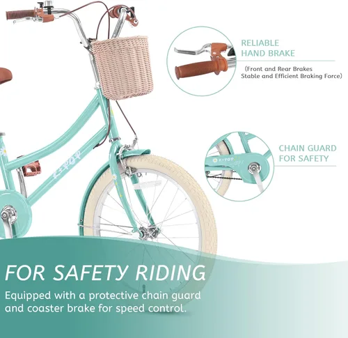 Vista 3 de Bicicletas para niñas de 8 a 12 años, bicicleta para niñas de 20 pulgadas con canasta, bicicletas ligeras para niños con freno en V delantero +