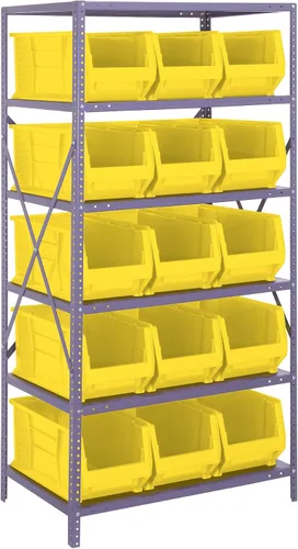 Vista 594 de Quantum QSBU-245BK Heavy Duty Shelving Unit with (7) Shelves and (24) QUS245 Black Bins for Garage Warehouse Storage Distribution 400 lb Load