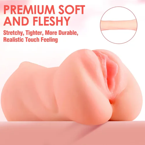 Vista 4 de ZEMALIA - Masturbador masculino 3 en 1, vagina de bolsillo con boca realista, vagina texturizada y ano apretado. Juguete para sexo oral, bombeo