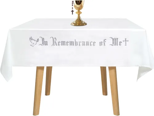 Vista 8 de VitalCozy Gran en Recuerdo de Mí Frontal de Altar 88.2x52pulg Cubierta de Paño de Mesa de Comunión Blanca Rectangular Paños de Mesa de Comunión
