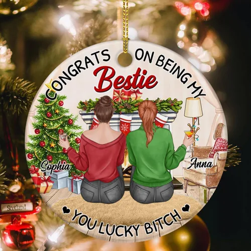 Vista 2 de Adorno de Bestie, Congrats On Being My Bettie You Lucky - Adorno de Navidad personalizado, regalos para alma gemela, árbol de Navidad colgante