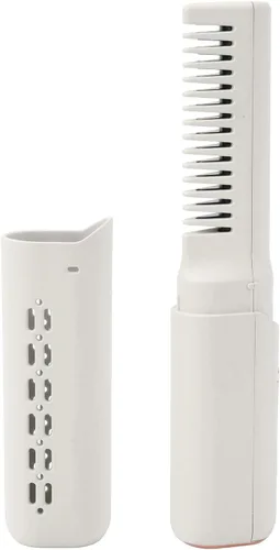 Vista 2 de Mini alisador de pelo recargable inalámbrico, cepillo de peine portátil con 3 temperaturas ajustables para todo tipo de cabello (caqui)
