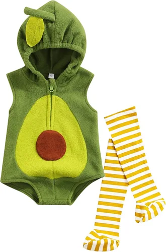 Vista 2 de Newborn Infant Baby Girls Boys Clothes Cute Avocado Jumpsuit Sleeveless Hoodie Romper Sweater Stripe Stockings Fall Outfit
