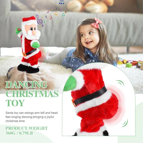 Vista 2 de Gfilay Twerking Santa - Juguete de peluche animado de Navidad bailarín para adultos y niños, divertido Papá Noel cantante, ideal para intercambio