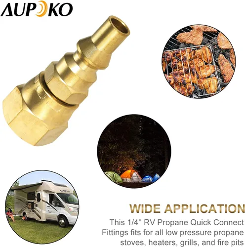 Vista 3 de Aupoko Accesorios de conexión rápida de propano RV de 1/4 pulgadas, enchufe de conexión rápida de 1/4 pulgadas x 3/8 pulgadas hembra para conectar