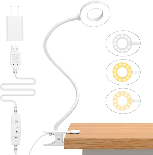 Vista 11 de Lámpara de escritorio iZELL, [3 modos de color y 10 niveles de brillo] luz LED de lectura con abrazadera, brazo flexible de silicona, luz de libro