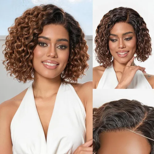 Vista 23 de LUVME HAIR Pelucas de cabello humano rizado sin pegamento de 6 pulgadas, precortadas, indetectable, HD, encaje Bob, peluca corta y rizada con ondas