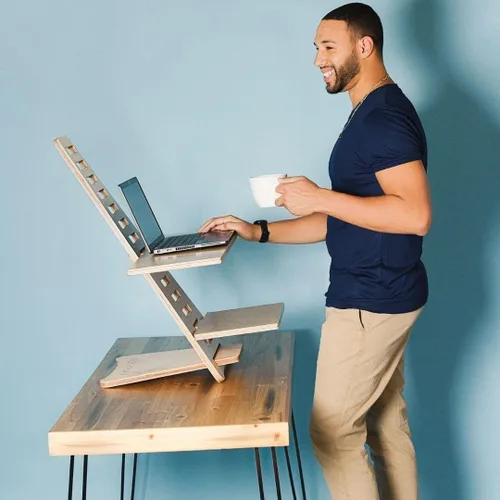 Vista 5 de Sleekform Convertidor de escritorio de pie, soporte de elevación, elevador para laptop, altura ajustable, convertidor de escritorio para sentarse a
