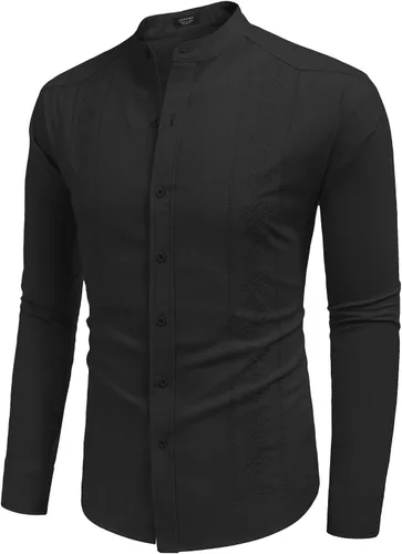 Vista 4 de COOFANDY Camisas casuales de lino para hombre, camisa de playa de manga larga con botones