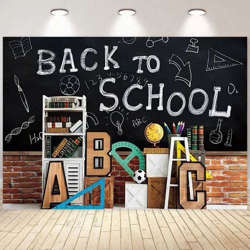 Vista 12 de Telón de fondo de pizarra negra para el regreso a clases, fondo de fotografía para el primer día de escuela, accesorios para cabina de fotos