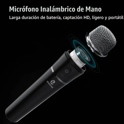 Vista 3 de ZOWEETEK Amplificador de Voz con Micrófono Inalámbrico de Mano, Amplificador de Voz Inalámbrico para Profesores, Altavoz y Micrófono de Sistema PA