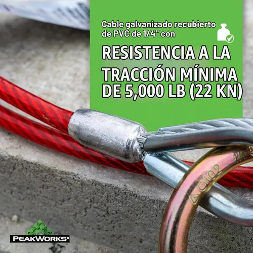 Vista 3 de Peakworks Eslinga de Anclaje de Cable - Punto de Anclaje de Eslinga de Cable Reutilizable con Extremos de Anillos en O - Protección de Detención