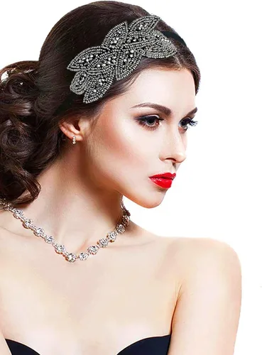Vista 7 de Juego de accesorios de disfraz de Gatsby, diadema y collar de perlas, guantes de plástico