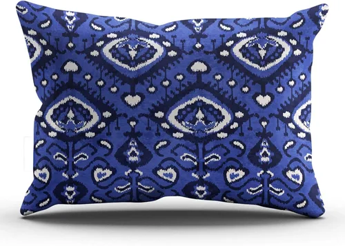 Vista 47 de Fundas de almohada decorativas Ikat con patrón de diamante en rojo y crema, cojín personalizable rectangular, tamaño 12 x 16 pulgadas, funda
