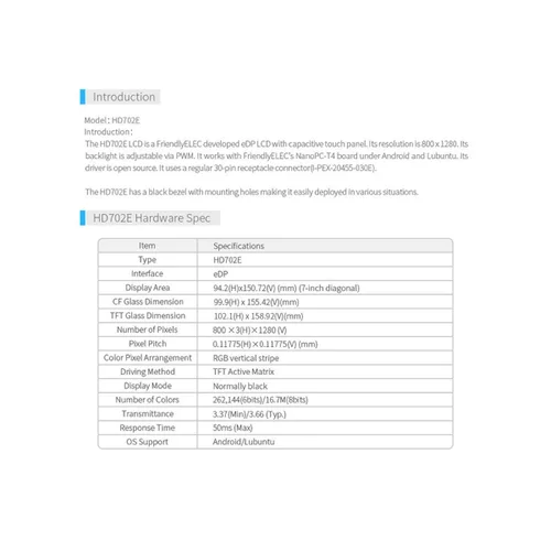 Vista 9 de Pantalla LCD eDP de 7 pulgadas con Cap-Touch (HD702E), Trabajo con NanoPC-T4