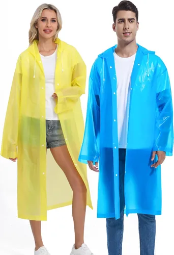 Vista 111 de 2 abrigos de lluvia de Borogo para adultos, chaquetas de lluvia reutilizables para hombres y mujeres
