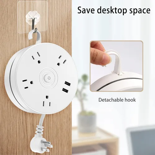 Vista 7 de Cable de extensión protector de sobretensiones – Barra de alimentación trenzada de enchufe plano con 4 tomas amplias y 2 puertos USB, estación
