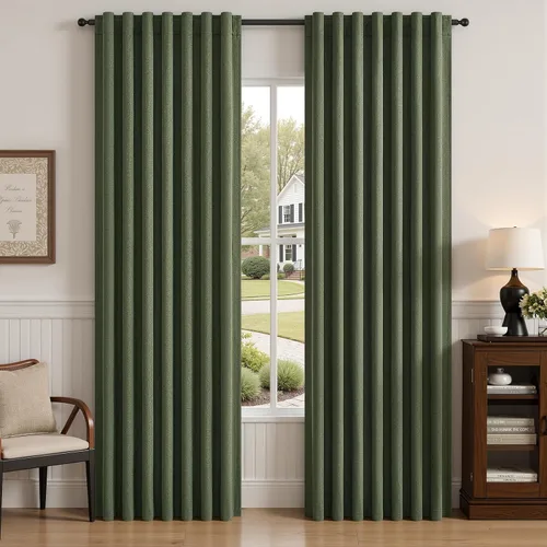 Vista 19 de Cortinas opacas de lino de 96 pulgadas para dormitorio, 2 paneles, verde Verde Olivegreen