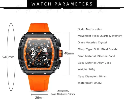 Vista 6 de Relojes para hombre de lujo con diseño de esqueleto para hombre, impermeable, correa de silicona ajustable, estilo steampunk, cronógrafo