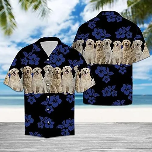 Vista 2 de Camisas hawaianas de flores para hombres y mujeres perro abotonado para hombre camisas hawaianas de manga corta Set 23