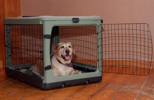 Vista 2 de Pet Gear "The Other Door" - Caja de acero de 4 puertas para perros/gatos con puerta estilo garaje, incluye cama de felpa + bolsa de viaje,