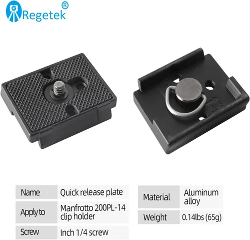 Vista 2 de Regetek Paquete de 2 placas de liberación rápida con tornillo de 1/4 "-20 para trípode de cámara Bogen 3157N Manfrotto 200PL-14 RC2