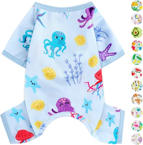 Vista 19 de Pijamas para perros de primavera y verano, ropa para perros pequeños y niñas – Niños – Perros de tamaño mediano, ropa suave y elástica para Verde