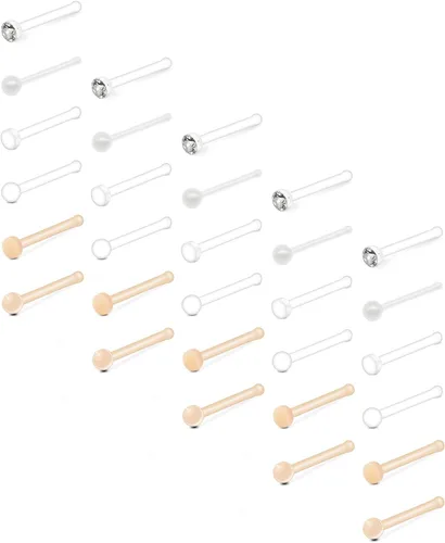 Vista 12 de D.Bella Aretes de nariz transparentes de 0.71 oz y 0.71 onzas (0.63 oz), en forma de L, aros de nariz Bioflex, pasadores de nariz rectos, retenedor