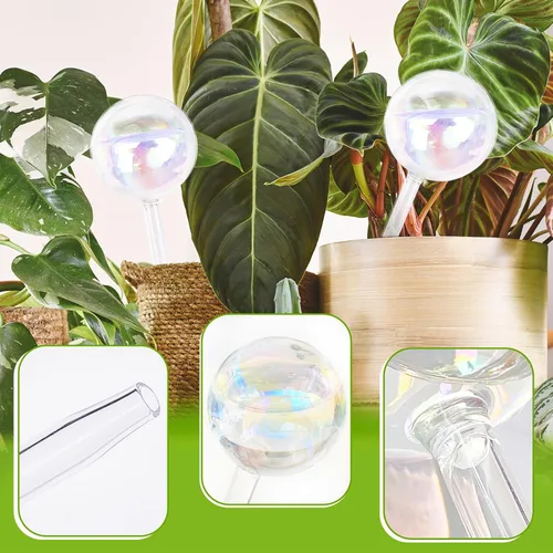 Vista 5 de Pynqdfu 2 globos de riego de plantas, dispositivos de riego de vidrio degradado de arco iris, accesorios de plantas de riego automático